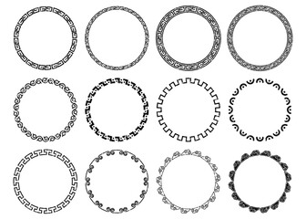 かすれた表現の中華風円形フレームのセット、グランジ、ビンテージ