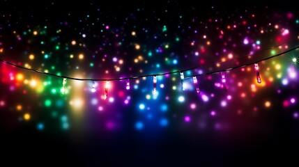 Colorful String Lights Against a Blurred Background of Lights