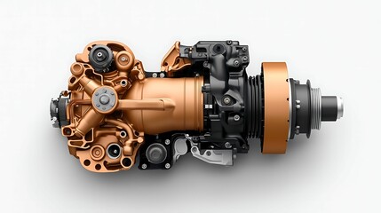 Turbocharger. A detailed view of a car engine showcasing its intricate design and components, emphasizing engineering precision and automotive technology.