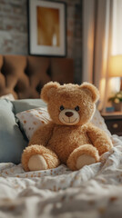 teddy bear on bed
