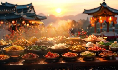 Chuseok traditional Korean food and harvest moon, September 28th