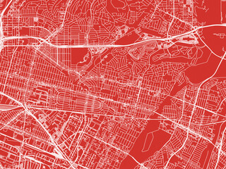 Christmas Map of Montebello  California, USA in Snowy White on Festive Red Background.