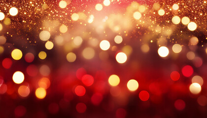 Obraz premium A stunning abstract background featuring shimmering red and gold bokeh lights, perfect for celebrating festive occasions and adding a touch of elegance.