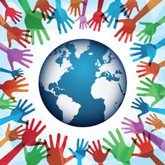 Worlwide charity, Multi ethnic team work, Charity volunteering concept