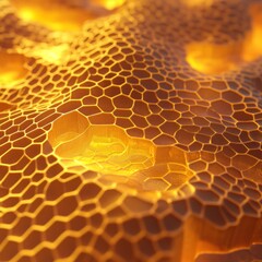 Repetitive honeycomb pattern in shades of yellow and orange, organic structure, soft lighting