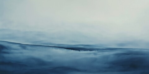 Serene fog enveloping rolling hills at dawn, capturing the tranquil beauty of nature’s landscape, winter  background with copy space
