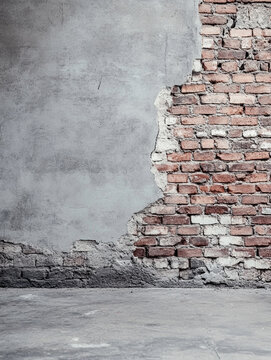 Exposed Brick Wall Abandoned Building Minimalist Composition Urban Environment Close-Up View Textural Concept