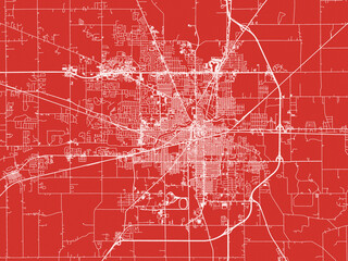 Christmas Map of Muncie Indiana, USA in Snowy White on Festive Red Background.