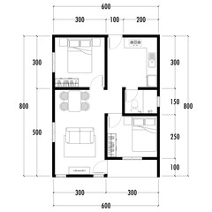 Architecture plan with furniture. home floor plan, isolated on white background, stock illustration. Vector eps