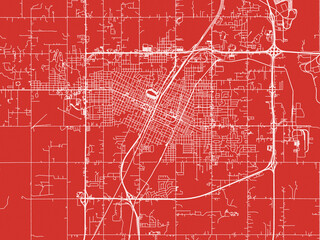 Christmas Map of Muskogee Oklahoma, USA in Snowy White on Festive Red Background.