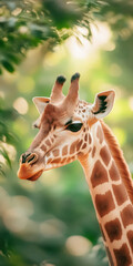 Obraz premium Gentle Giraffe in Sunlit Forest Nature's Grace and Elegance Captured