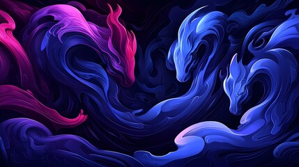 A Mesmerizing Dance of Colorful Dragons in a Swirling Abstract Realm Captivating the Imagination and Inspiring Wonder in Viewers