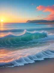 Fototapeta premium Pastel Sunset Sea Beach Painting Art