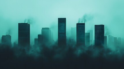Fototapeta premium Explore the enigmatic cityscape shrouded in mist and mystery with towering skyscrapers and atmospheric fog