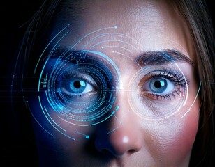 Beautiful blue eye engaged in identity verification process, technology for security and access control