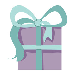 Vintage cute Christmas gift, Birthday present, gift box with ribbons, vector illustration in flat style. Gift box icon