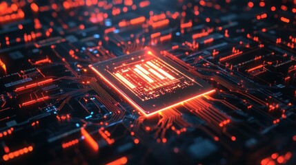 ai npu artificial intelligence processor with radial lines codes advance futuristic circuit technology background. 