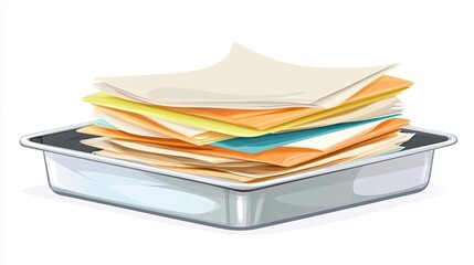 A Stack of Papers Overflowing from a Silver Tray