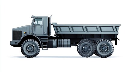 Gray Military Dump Truck with a Large Cargo Bed