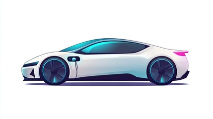 White Electric Sports Car Plugged In for Charging