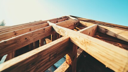Wooden Framework for a New Roof Under Construction
