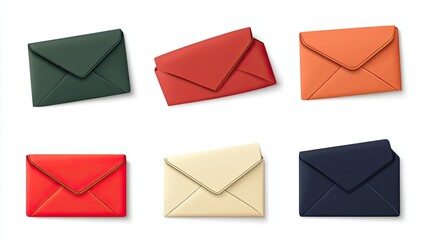 Six Colorful Envelopes with Shadows on a White Background