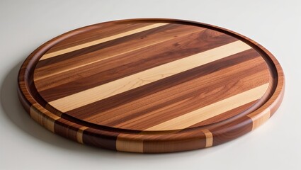 round wooden cutting board with a smooth, polished surface and a natural wood grain pattern