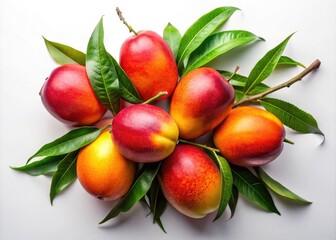 Obraz premium Fresh Ripe Mangoes Isolated on Transparent Background â€“ Vibrant Orange and Red Fruits for Culinary and Decorative Use