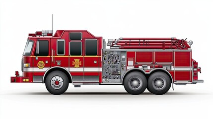 A Red Firetruck with a White Stripe and Yellow Accents