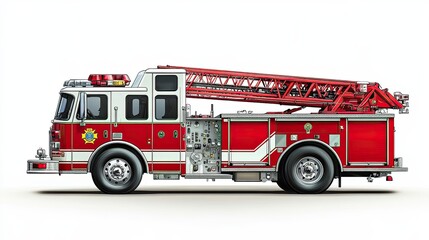 Red and White Fire Truck with Ladder