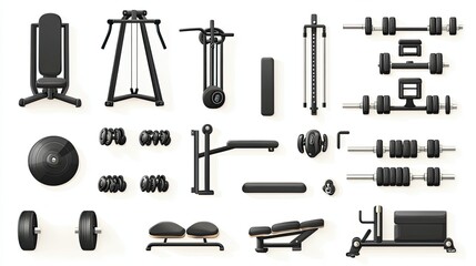 Obraz premium A Collection of Black Gym Equipment for Fitness and Exercise