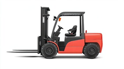 Red Forklift with Black Frame and Fork Arms