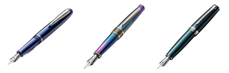 PNG Elegant Fountain Pens in Various Colors and Designs. Isolated on transparent background