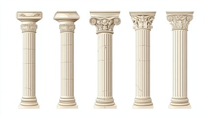 Obraz premium Five Ornate Roman Columns with Different Capitals