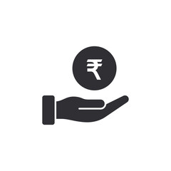 Donation icon. Human hand palm up. Begging hand. Rupee money. Receiving. Cash icon. Financial aid. Coin icon. Rupee sign. Currency exchange. Pay icon. Cash back. Investment. Financial savings. Payment