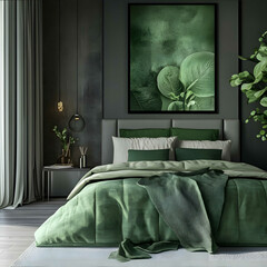Green and gray bedroom design
