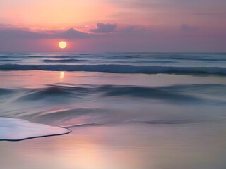 Pastel Sunset Sea Beach Painting Art