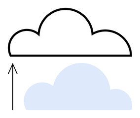 Cloud symbol with an upward arrow indicating upload process. Ideal for data transfer, cloud storage, internet services, online backup, file sharing, digital communication, and software update. Line