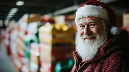 Elderly Man in a Santa Hat Smiling at the Camera