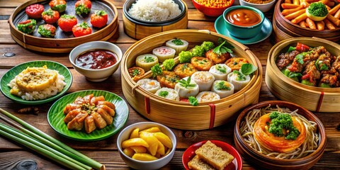 A Colorful Array of Asian Cuisine in Plastic Containers on a Vibrant Table Setting, Ideal for Food Lovers and Culinary Enthusiasts, Showcasing Diverse Dishes and Cultural Flavors