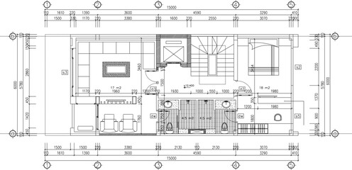 Vector sketch, illustration, silhouette, design, detailed drawing, architectural engineering, site plan for the floor of a two-story house
