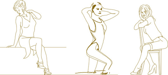 Vector sketch, silhouette illustration, design drawing of model person activity with shooting activities for design completeness