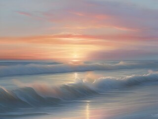 Obraz premium Pastel Sunset Sea Beach Painting Art