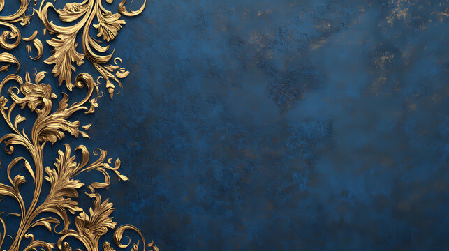 A decorative border of golden filigree entwines a deep blue canvas, creating a regal and elegant backdrop for a text or design. Regal. Illustration