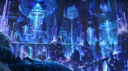 Glowing Blue Futuristic City Illustration