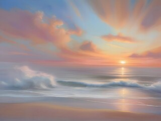 Obraz premium Pastel Sunset Sea Beach Painting Art