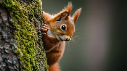 Poster de jardin Écureuil Red Squirrel on Tree Trunk  © Daisha