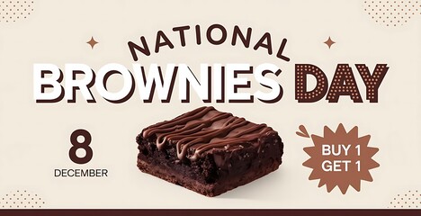 Charming National Brownies Day Design Featuring a Dark Chocolate Brownie with Drizzle and Whimsical Typography