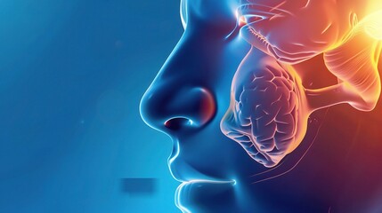 Sinusitis Condition Displaying Inflamed Nasal Sinus Cavities with Redness and Swelling, Mucus Buildup Evident, Affecting Breathing and Causing Discomfort in the Facial Area around the Nose and Eyes