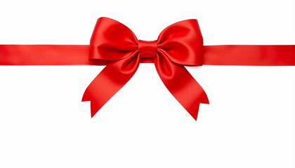 Fototapeta premium red ribbon bow, Red Satin Ribbon Bow on White Background: Minimalistic Christmas Holiday and Celebration Banner with Copy Space